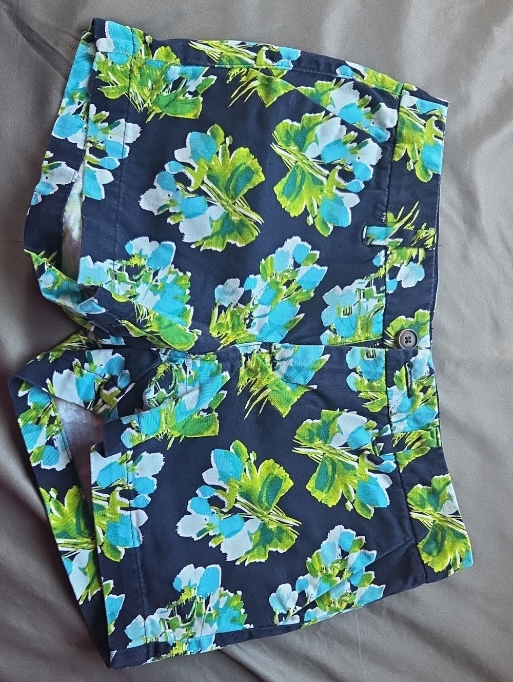 Merona Navy Floral Jean Shorts with Blue & Green Print